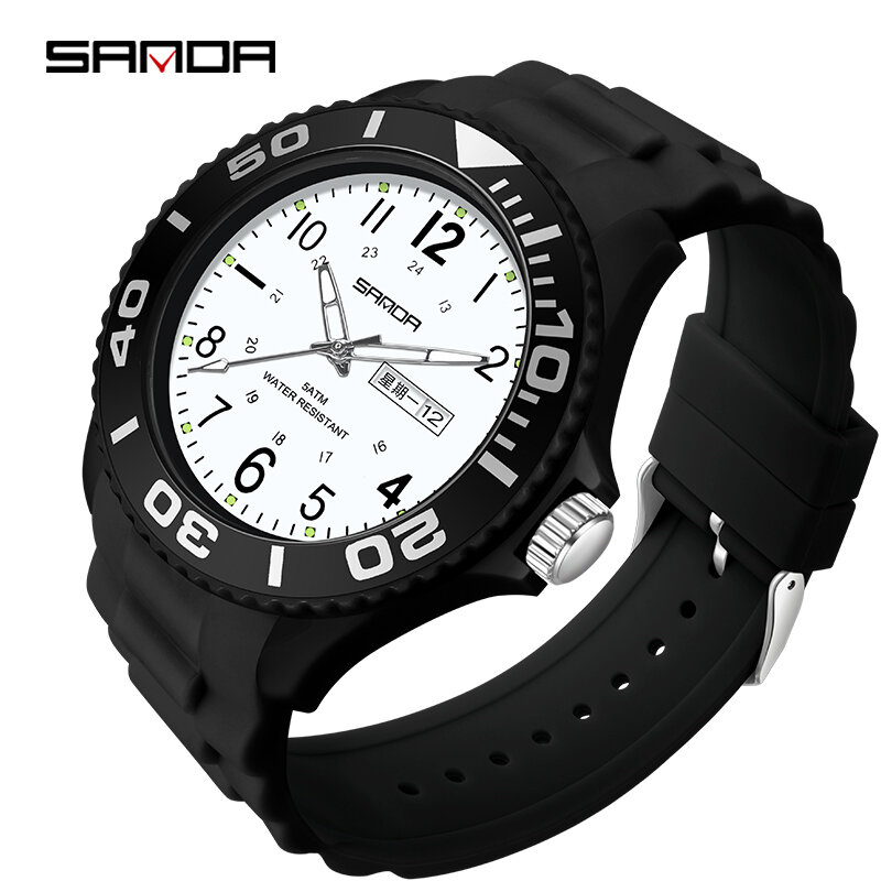 SANDA Luxury Quartz Watch For Women Men Fashion Couple Watches Week Calendar Quartz Clock Simple Sports Waterproof Wristwatch