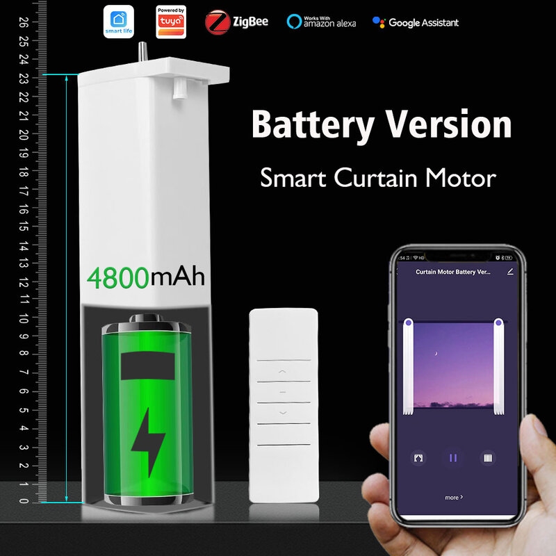 Cortina eléctrica inteligente Tuya ZigBee de 6ª generación, Motor USB con batería de 4800mAh, carga rápida, para ventana, Alexa Home