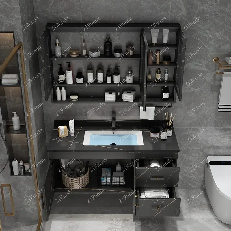 Combinação De Armário De Banheiro De Madeira Maciça, Mesa De Lavatório De Mão, Minimalista Moderno