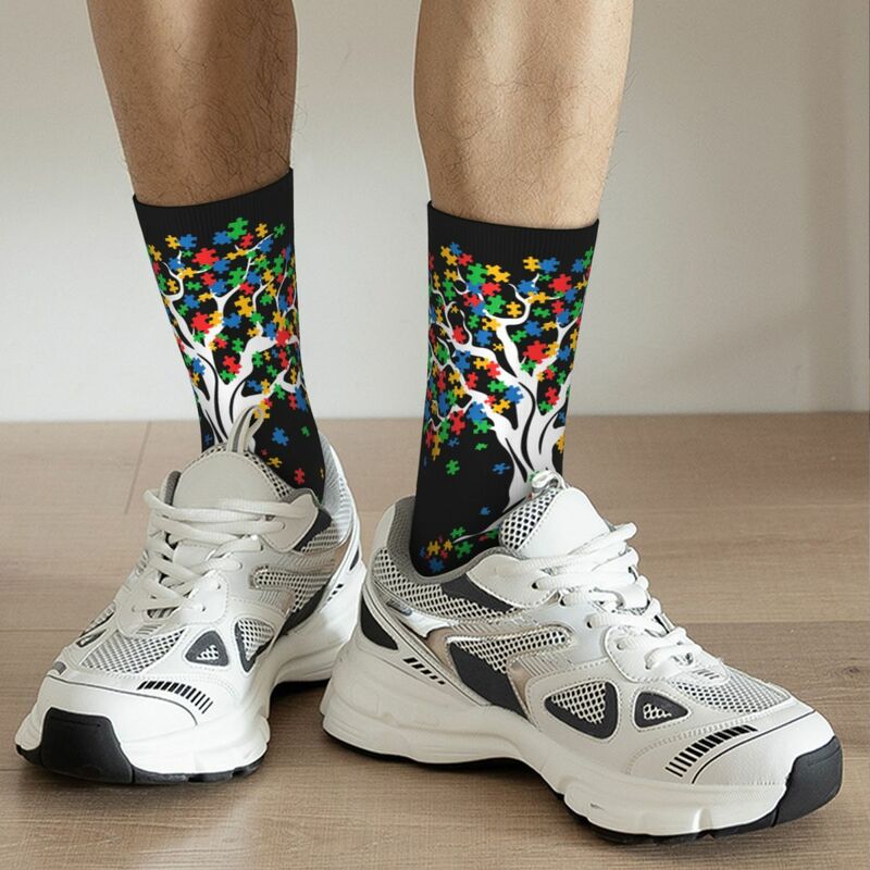 Модные мужские носки в стиле Харадзюку, носки с изображением дерева жизни, осведомленности об аутизме, забавный подарок, скейтборд, женские носки