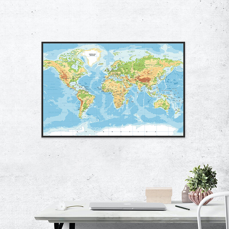 Polityczna mapa fizyczna świata 90*60cm bez zanikającej mapy świata klasyczna edycja bez flaga kraju plakatu kultury i podróży