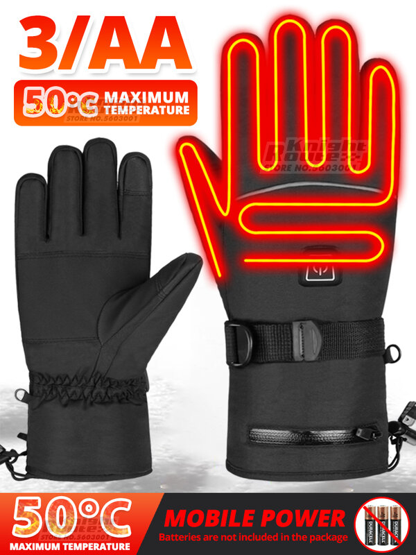 Sarung tangan pemanas pria, baterai AAA, sarung tangan termal musim dingin dengan pemanasan, sarung tangan pemanas listrik sepeda motor layar sentuh, sarung tangan Ski