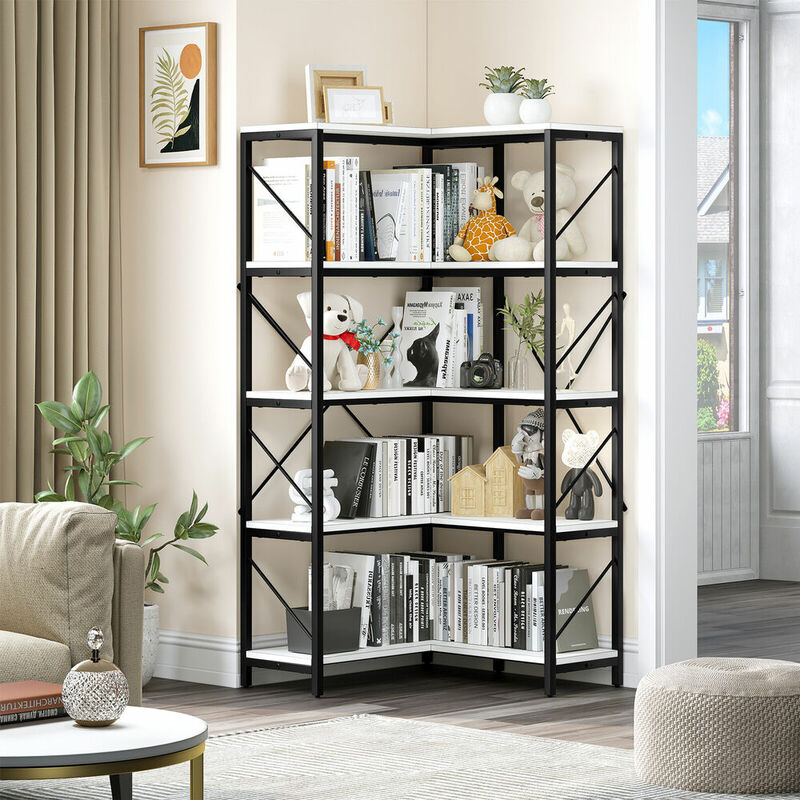 Scaffali portaoggetti per scaffali ad angolo a forma di L con libreria a 5 livelli