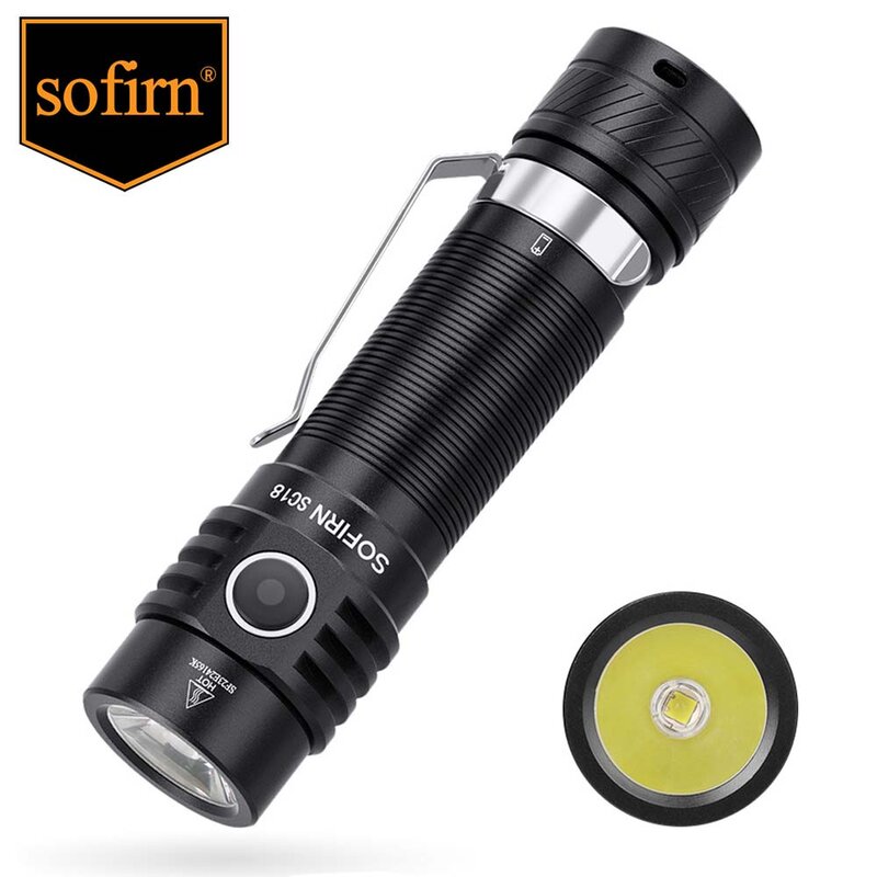 Sofirn-充電式LED懐中電灯sc18,1800lm,USB C,充電式sst40,18650,トーチ,パワーインジケーター付き