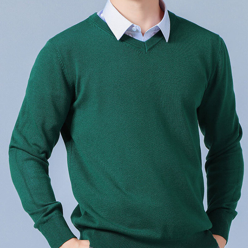 Suéter con cuello en V para hombre, Jersey holgado, versátil, informal, de manga larga, básico, de punto, M-3XL 2023