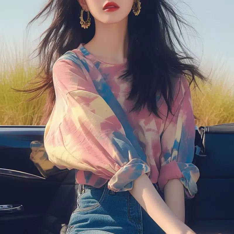 YCMYUNYAN-camisa de gasa con estampado Vintage para mujer, blusa holgada de manga larga con cuello redondo, ropa de moda de verano