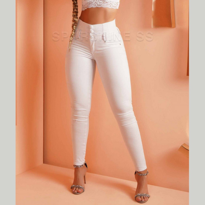 Calça jeans skinny de cintura alta feminina, calça lápis, casual, simples, elegante, estilo coreano, perna reta, moda, Y2K, 2024