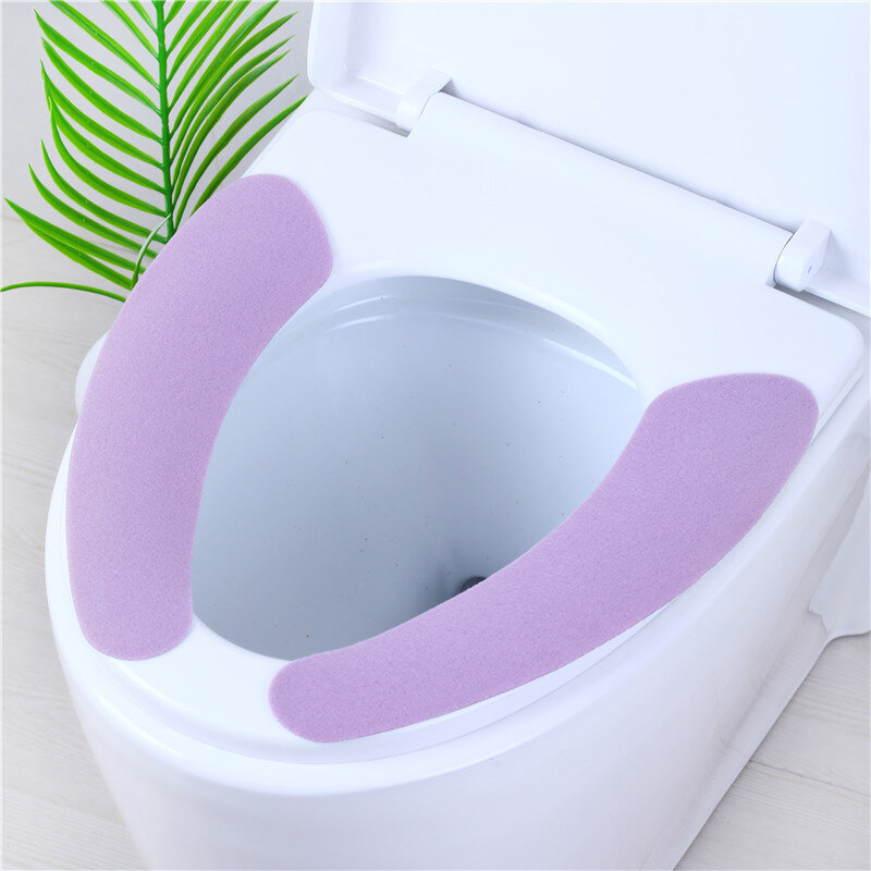 1Pair Reusable Warm Plush Toilet Seat Filling Washable Bathroom Mat Toilet Seat Cover Health Sticky Pad Household Supplies