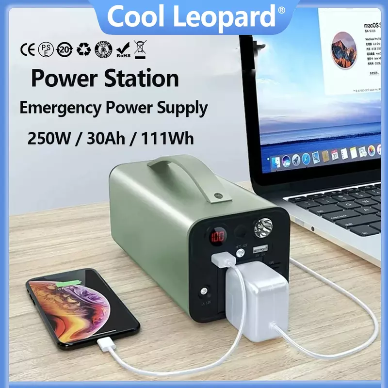 Portable Mobile Power Supply 250W Large Capacity Emergency Energy Storage Battery 30Ah Solar Generator Outdoor Car Power Station