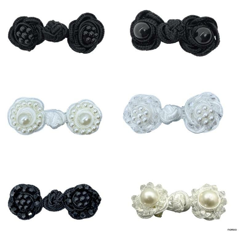 Graceful Adjustable Crystal/Pearl Sewing Fasteners Featuring Chinese Traditional Buttons for Sweater Scarf Cardigan
