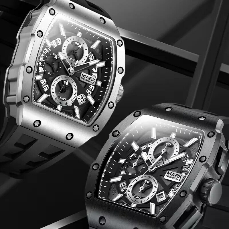 Fashion Quartz Watches Mens Brand Mark Fairwhale Sports Boy Luminous WristWatch Luxury Automatic Date Tonneau Clock Reloj Hombre