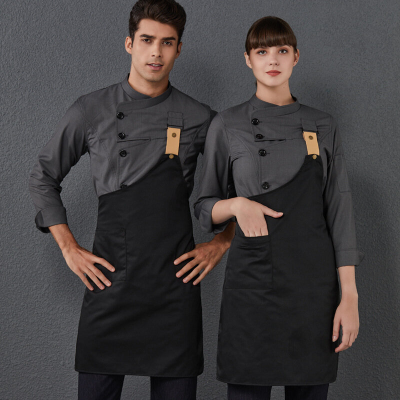 Giacca da cucina da uomo ristorante uniforme da cuoco Unisex abbigliamento da lavoro da donna costume da cuoco camicia lunga abbigliamento da cuoco grembiule da cucina uniforme