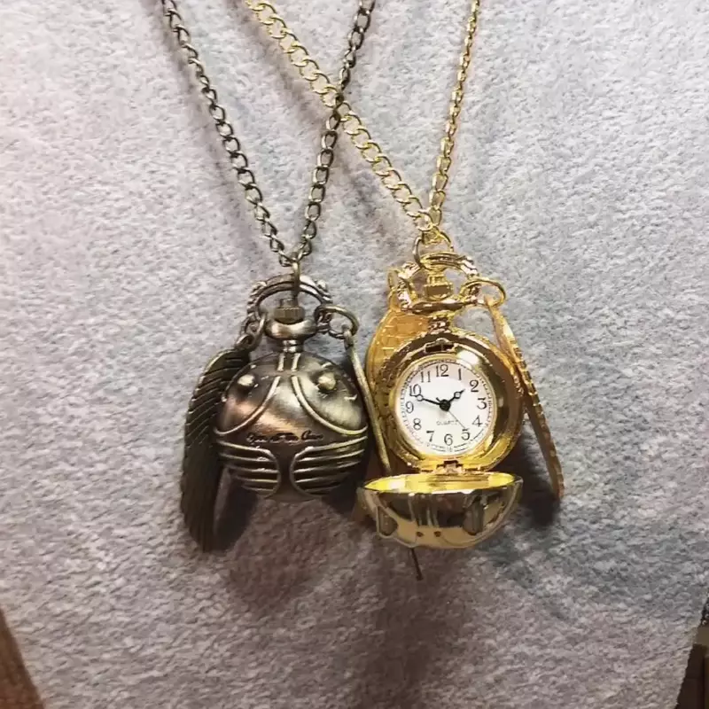 Reloj de bolsillo con colgante de bola de Snitch dorada para niños, collar de reloj de cuarzo, reloj de bolsillo Fob encantador y lindo, regalos para niños, venta al por mayor