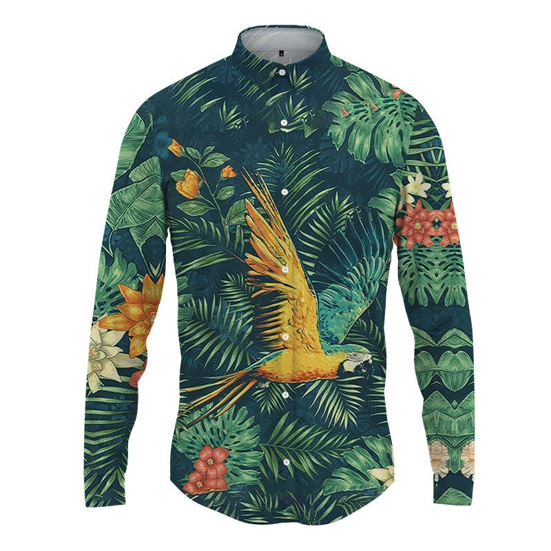 Camisa havaiana de manga comprida masculina gráfica 3D, cardigã lapela casual, blusa de homem, roupa coreana, nova moda