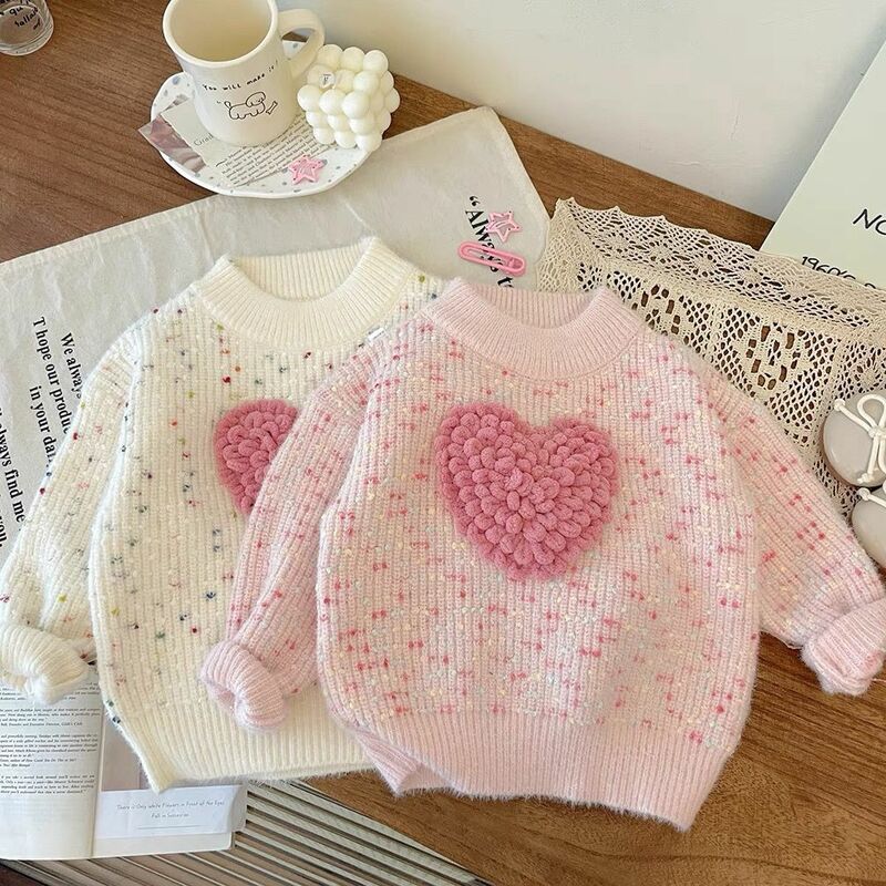 Suéter de camisa de fundo grosso infantil, estilo princesa, bebê meninas, amor, outono e inverno, novo
