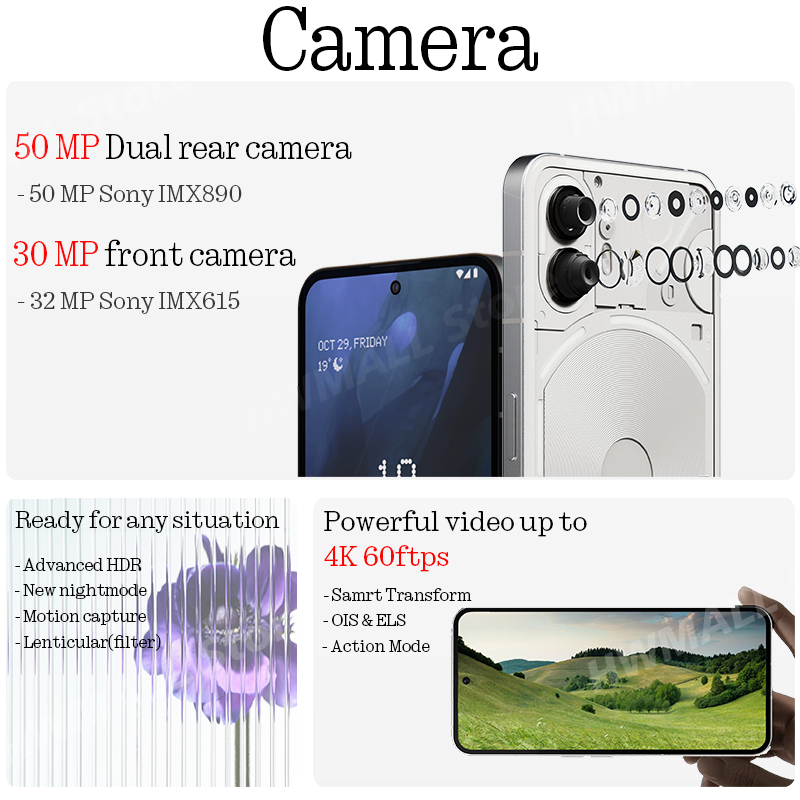 Nic nie telefon (2) 6.7 ”elastyczny LTPO OLED Snapdragon®8 + Gen 1 nic OS 2.0 50 MP podwójna kamera tylna kamera przednia 32 MP