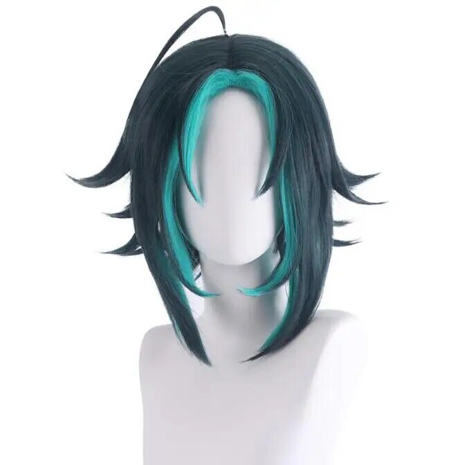 Парик для косплея Game Genshin Impact Xiao, темно-зеленый синтетический короткий прямой термостойкий парик из волос