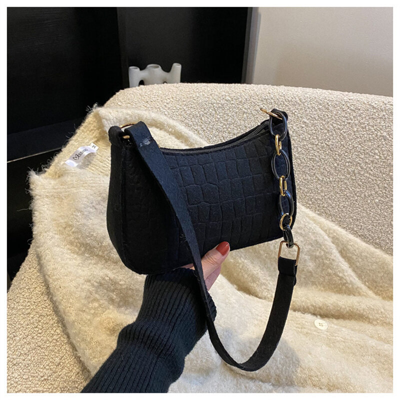 ISKYBOB Women Felt Underarm Handbag Fashion Vintage Handbag Women Light Weigh Shoulder Bags Casual Purse Female Gift 2024 New