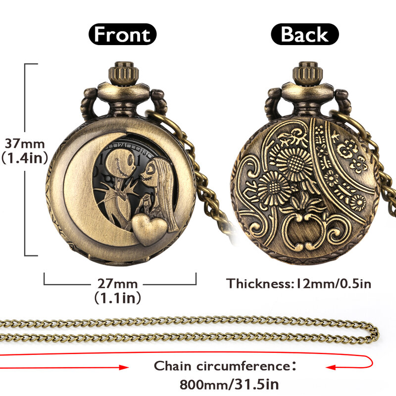 Jam tangan saku hadiah perunggu antik Relogios modis dengan liontin rantai kalung jam tangan pasangan ukuran kecil