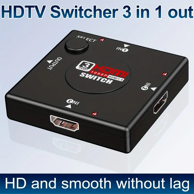 Conmutador compatible con HDMI, receptor KVM, 4K, 2K, 3D, 3 Entradas, 1 salida, mini 3 puertos, hub de conmutación de vídeo 1080P, DVD