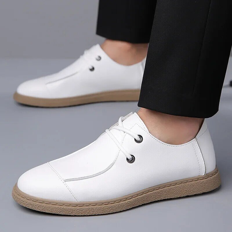 British Fashion Soft Leather Flat Loafers Male Spring Autumn Slip-on Retro Hand-stitched Outdoor Walking Men's Formal Shoes
