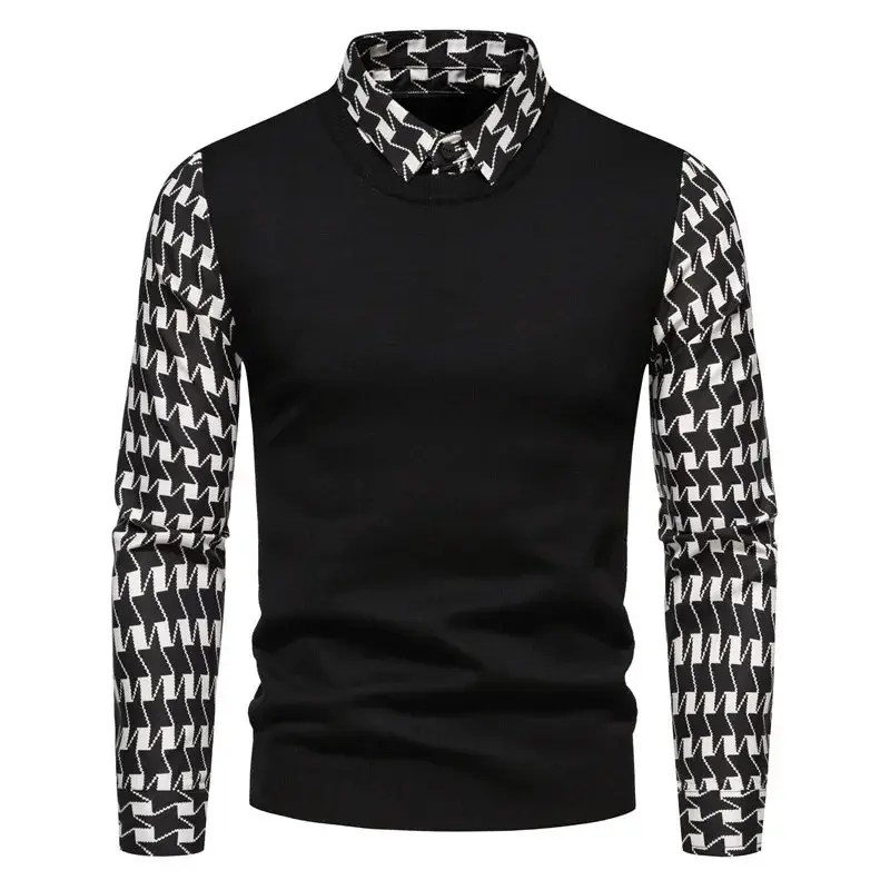 2023 Autumn New Casual Versatile Polo Knitted Panel Men's Long Sleeves