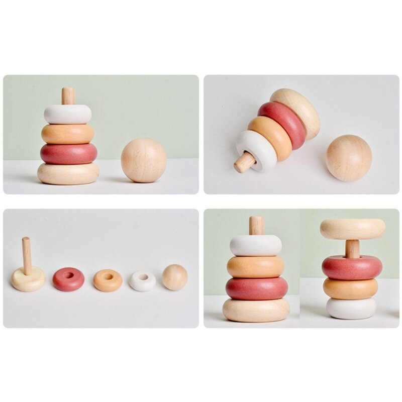 Children Stacking Tower Montessori Wooden Stacking Toy Puzzle Block Set Interactive Board Game Kids Early Learning Toy