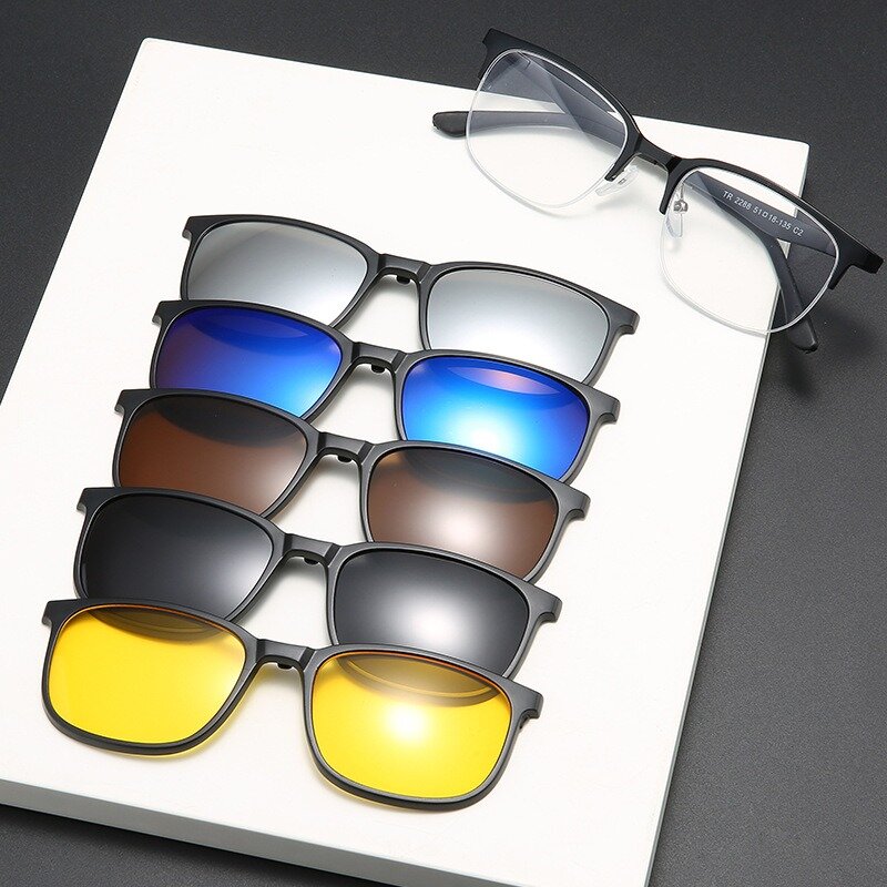 Montura de gafas para hombre y mujer, gafas de sol polarizadas con Clip de 5 piezas, magnéticas, UV400, 2288