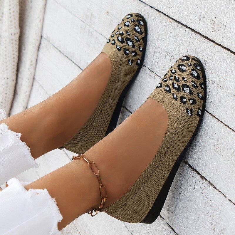 2024summer  European and American large round toe fashionable flat sole single shoes for  breathable leopard print  flat shoes