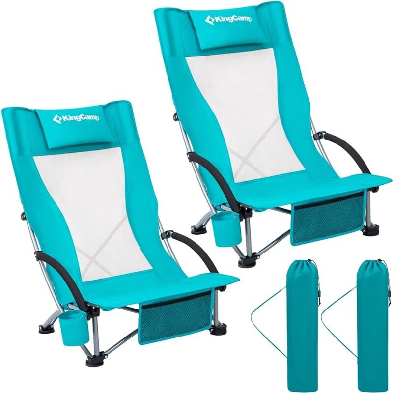 Складной Портативный Легкий стул для газона для взрослых, сверхмощный стул для кемпинга с высокой спинкой и подголовником, подстаканник, сумка для переноски