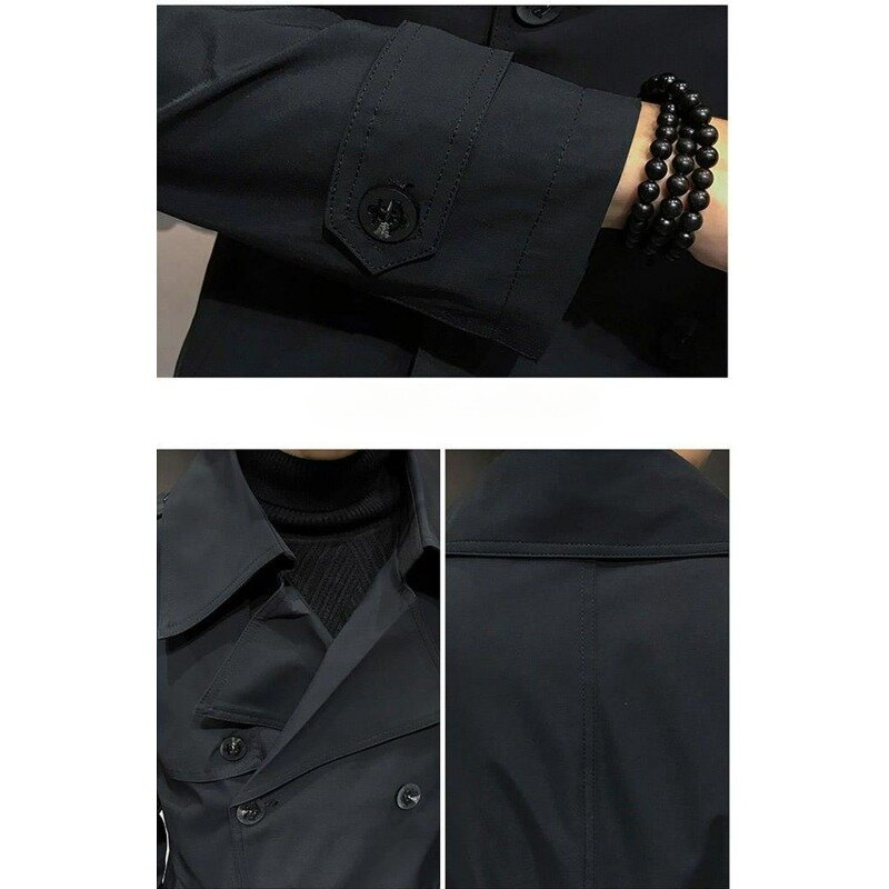 Trench da uomo di media lunghezza stile coreano Slim-Fit Trendy Outwear maschile Casual Polo Collar tinta unita doppiopetto Outcoat 2024