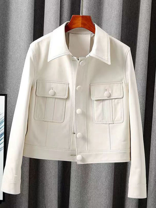 Jaqueta de couro feminino em plutônio casaco de lapela blusa de manga comprida cardigã curto, roupas legais, nova moda, outono e primavera, 2023