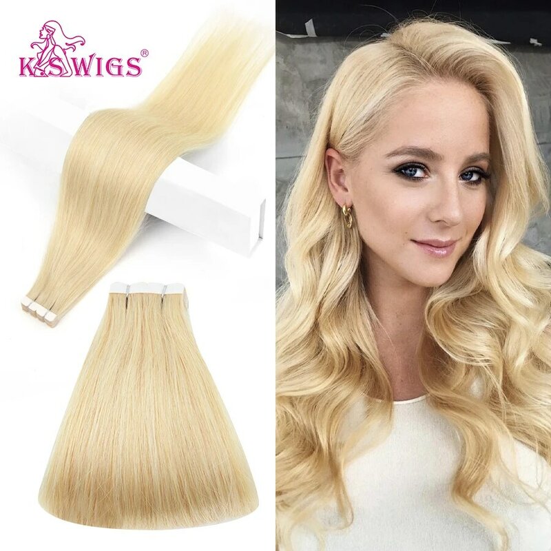 K.S WIGS Mini Tape in Hair Extensions Human Hair Straight Seamless Skin Weft Real Natural Brazilian Hair For Women Balayage 10Pc