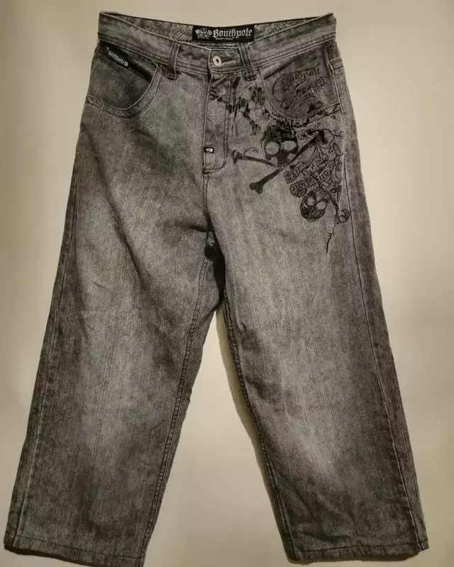 Amerykański popularny nadruk wzór czaszki sprane dżinsy kobiet Y2K Street Hip Hop Vintage Fashion proste spodnie z szerokimi nogawkami