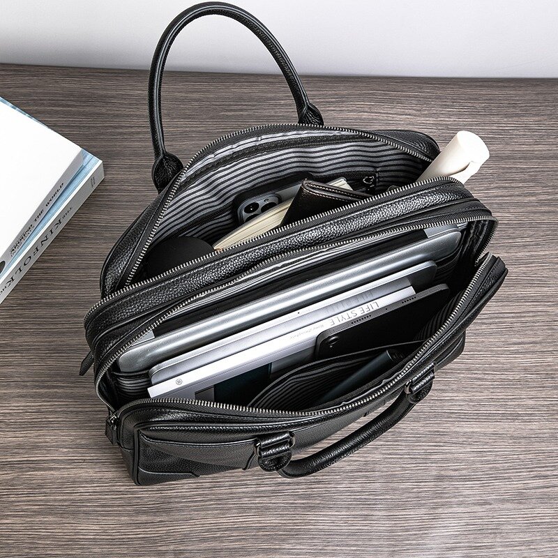 Мужской деловой портфель SENOFAN, черная сумка из натуральной кожи в стиле ретро, сумка для ноутбука А4, дорожная сумка через плечо, 2024