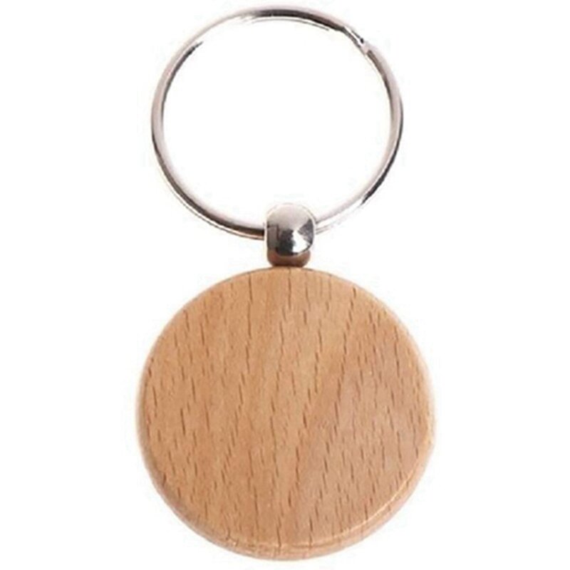 70PCS Wood Keychain Blanks, Unfinished Round Wood Key Tag, Wood Engraving Blanks Key Chain For DIY Crafts-Round