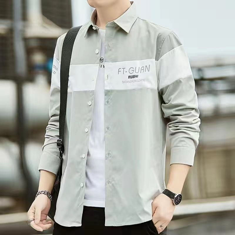 Top Grade Men's T-Shirt Spring Autumn Long Sleeved Casual Work Shirt Korean Fashion Men Clothing B0026