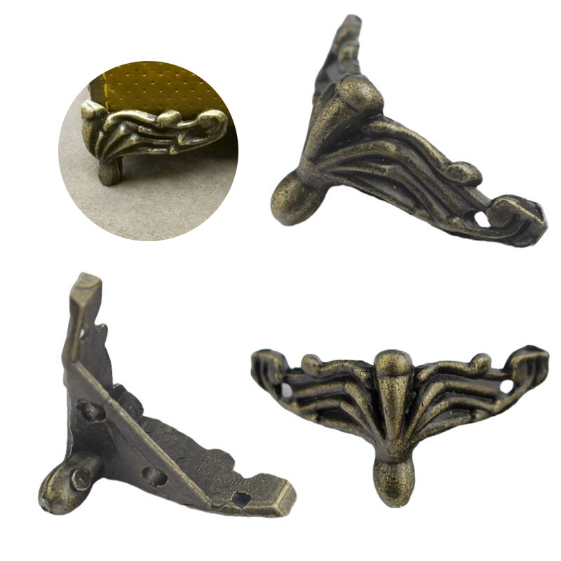 4 buah antik 3 warna kotak perhiasan hadiah casing kayu dihiasi kaki logam sudut pelindung braket pendukung dengan sekrup