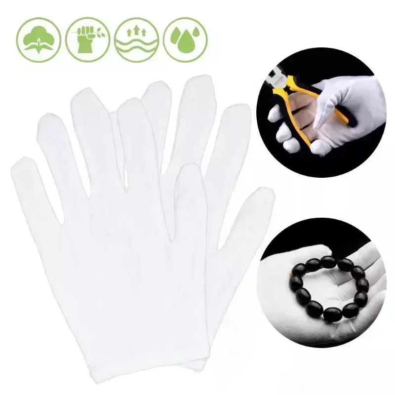 Paar weiße Baumwoll arbeits handschuhe für trockene Hände Umgang mit Film Spa Handschuhen zeremonielle High Stretch Haushalts reinigungs werkzeuge Fäustlinge