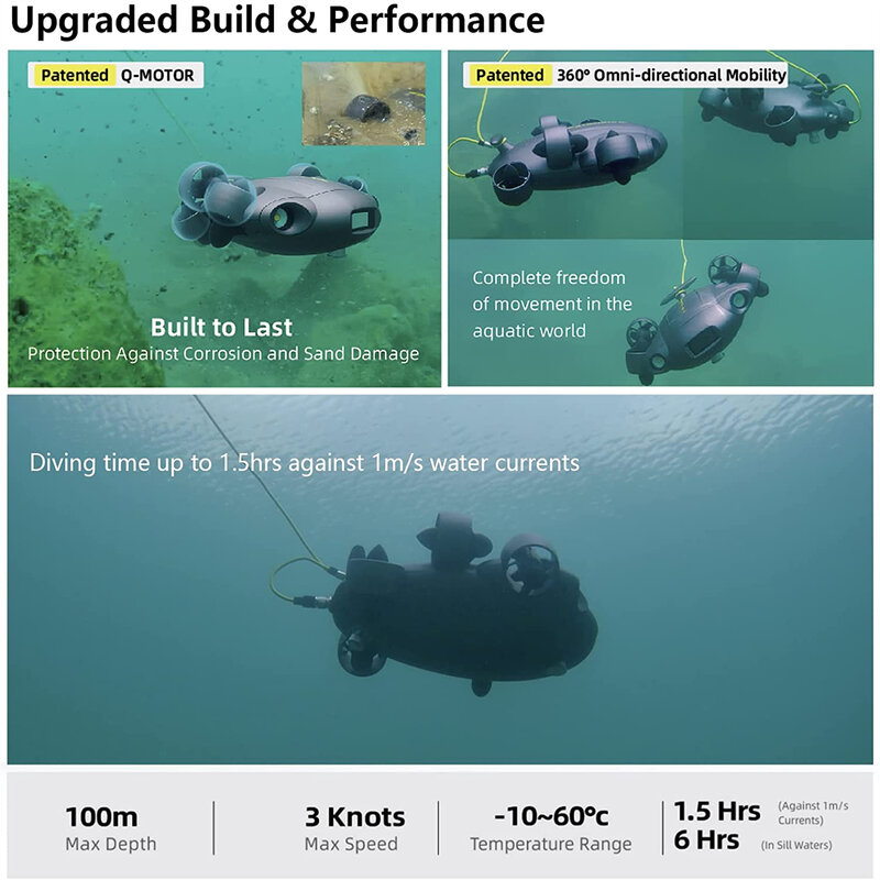 Fish-水中ドローンロボット,カメラ付き,100m,ダイビングロボット,m200a