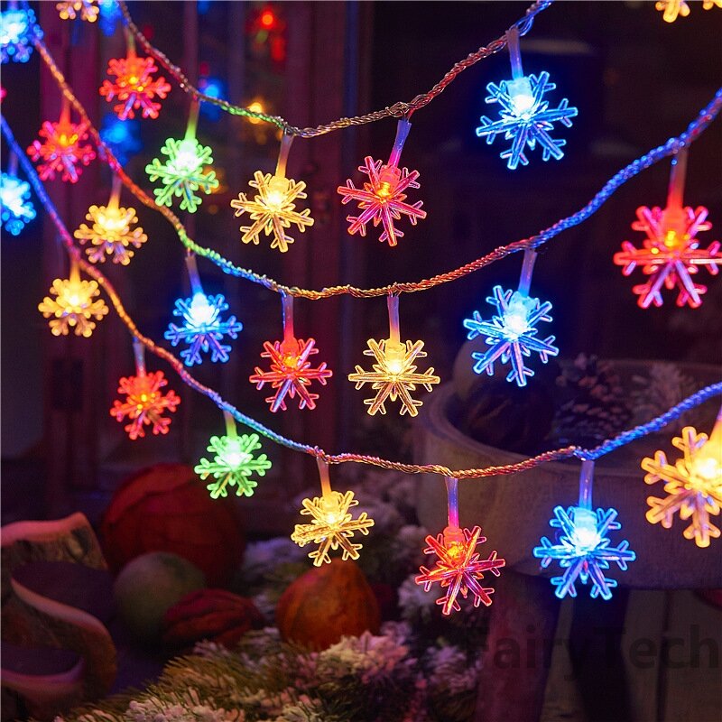 3m 20 LED Garland Holiday Snowflakes String Fairy Lights Hanging Christmas Tree Decorations for Home Wedding Party Noel Navidad