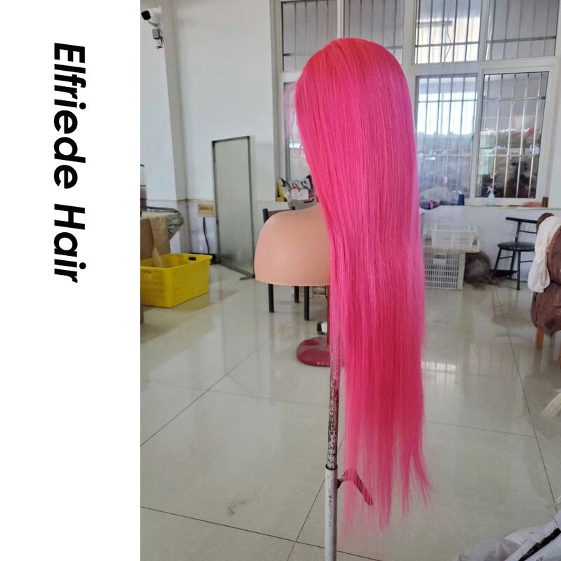 Elfriede # Roze Rode Rechte Kanten Pruiken Voor Vrouwen Voorgekleurde Pruik 4X4 13X4 13X6 Hd Lace Frontale Pruik 100% Remy Human Hair Pruiken