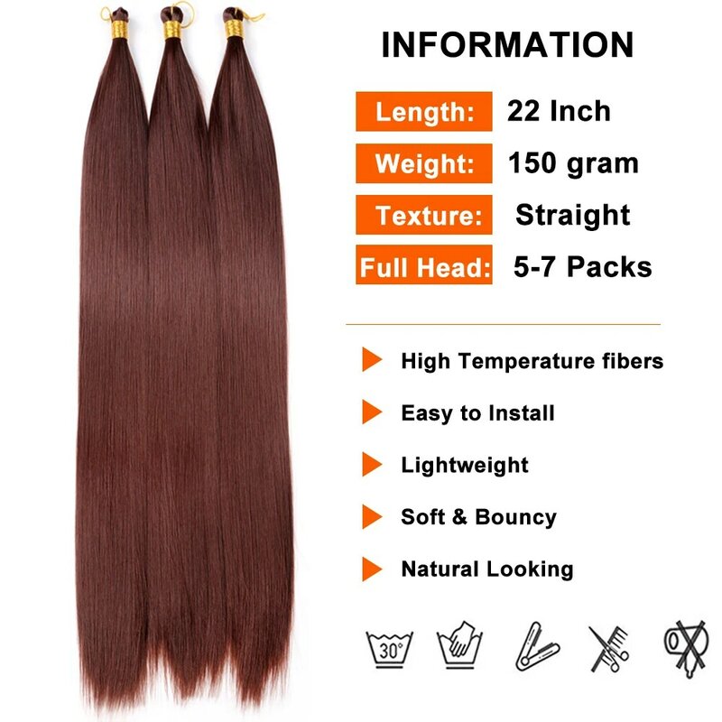 Bellqueen-Extensions de cheveux synthétiques pour femmes, cheveux de poney raides, tresses au crochet grises, tressage en vrac, 22 po