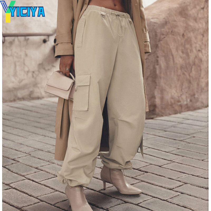 YICIYA-calças de corda para desenhar para mulheres, calças largas, bolso grande, comprimento total, estilo Y2K, roupas novas, casual, 2024