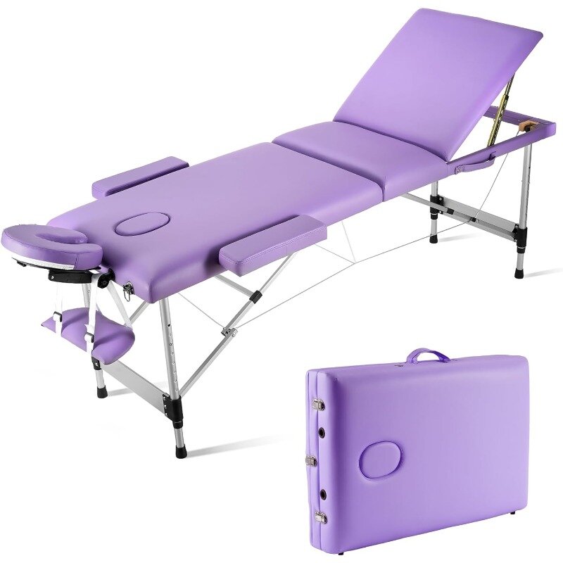 Przenośny stół do masażu aluminiowy łóżko do masażu o szerokości 3x23.6 "z regulowaną wysokością, z zagłówkiem, podłokietnikami i torba do noszenia