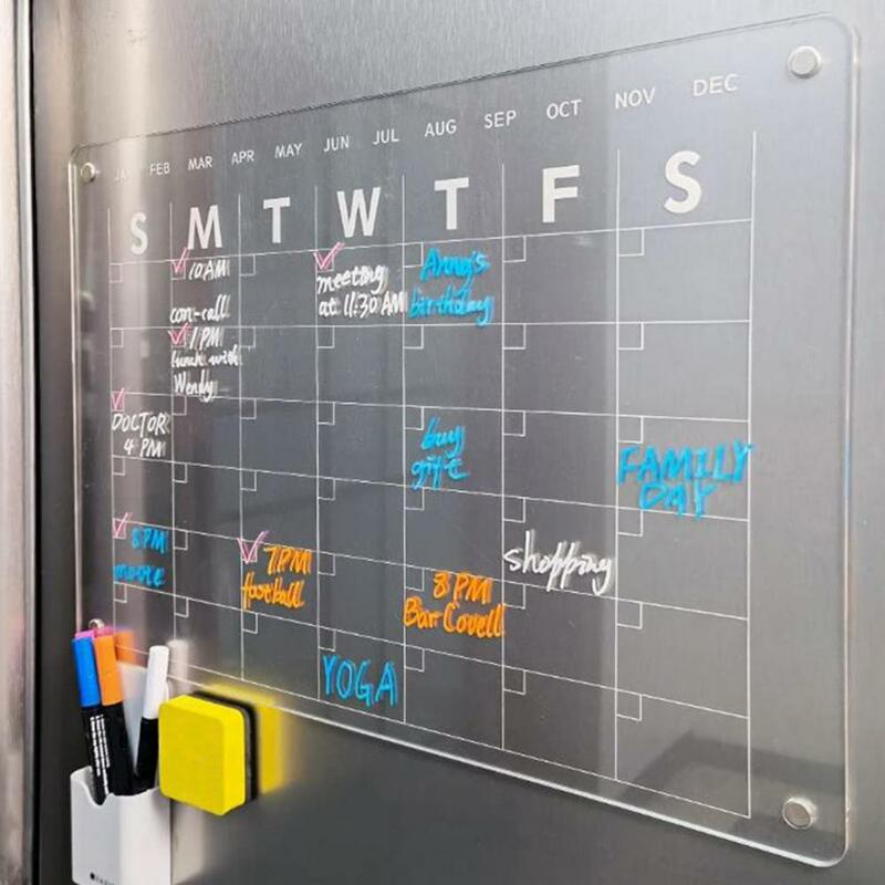 Przydatna tablica kalendarza kasowania bez śladu-oszczędność miejsca-lekka lodówka akrylowy magnetyczny kalendarz miesięczny i tygodniowy