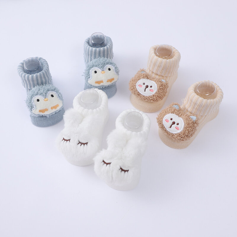 3 Pairs/Lot Cute Cartoon Bear Rabbit Baby Socks For Boys Girls Soft Cotton Solid Color Newborn Toddler Sock Kids Animal Socken