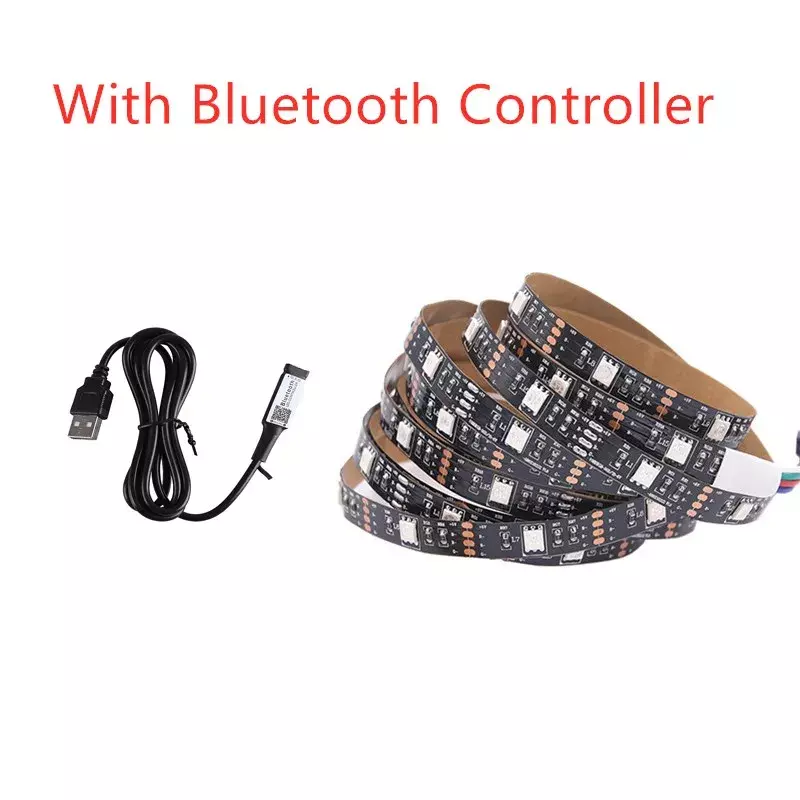 Impermeável LED Strip Light com controle remoto, USB, RGB, PC, TV Backlight, preto, PCB, 5050, 0.5m, 1m, 2m, 3m, 4m, 5m