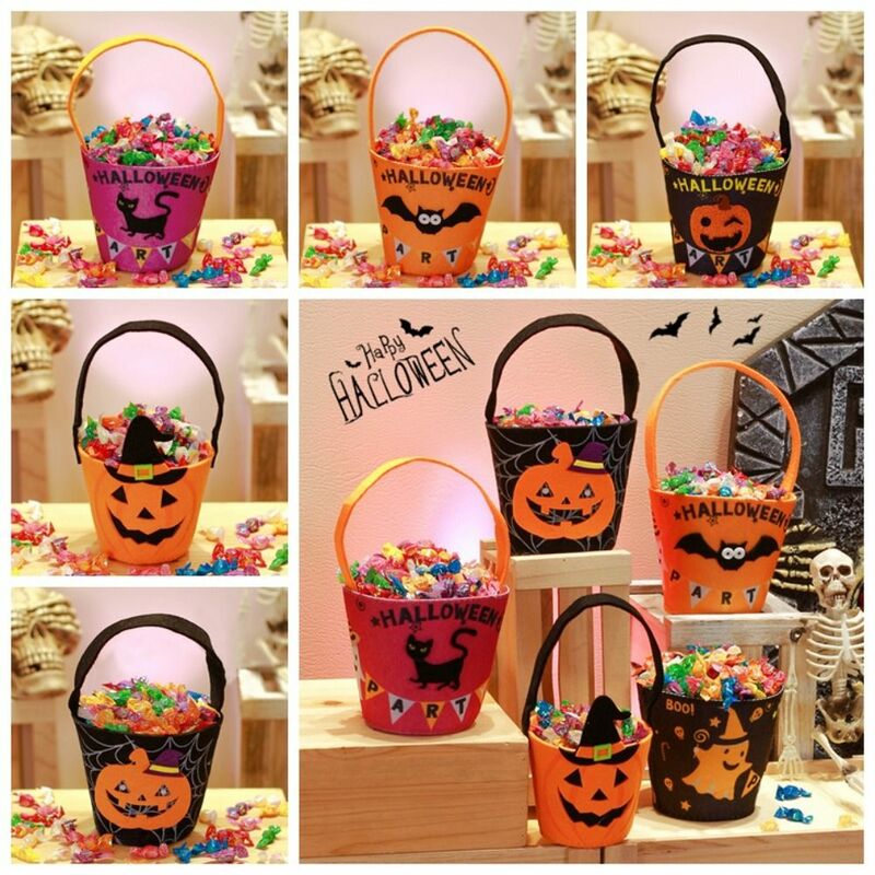 Happy Halloween Day Halloween Candy Bag mit Griff große Kapazität Kürbis Handtasche Süßes oder Saures Geschenk korb
