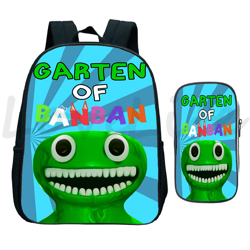 Garten Of Banban-Juego de 2 piezas, mochilas escolares de dibujos animados para niñas, estuche para lápices, mochila impermeable para jardín de infantes